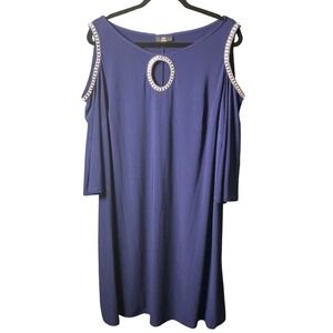 JBS Women Navy Blue Cold Shoulder Rhinestone Keyhole Dress Plus Size 2X